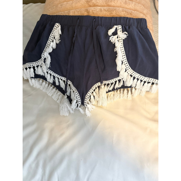 Surf Gypsy Pants - Preowned Surf Gypsy , Blue W White Tassel Trim Swim Cover-Up /Shorts,Size Small